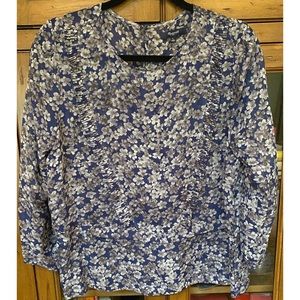Madewell Blue & Gray Sheer Floral Blouse Sz L
